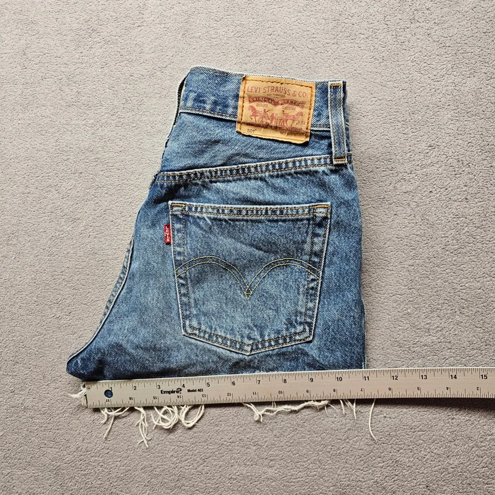 Levi 501 Original Cut Off Denim Shorts Womens Size 26 Blue Distressed High Rise